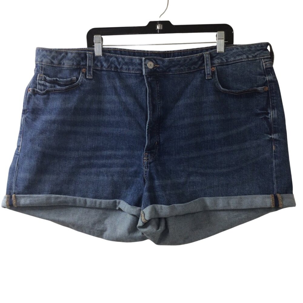 Old Navy Shorts Women’s 24 Blue Denim Jean High Rise OG Straight Cuffed Stretch